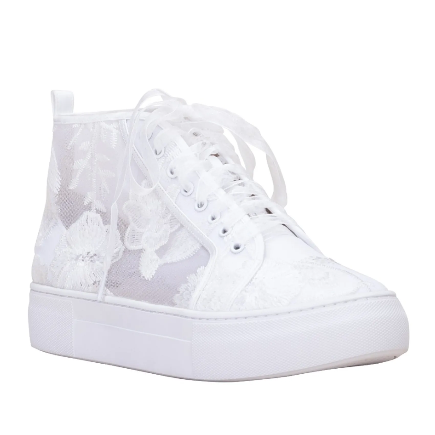 Perfect Bridal Cameron Elfenbein Floral Spitze High-Top-Plattform-Trainer* Hochzeitsschuhe | Spitze Hochzeitsschuhe