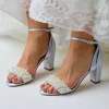 Perfect Bridal Carrie Blau Satin Perle Blockabsatz Sandalen* Schuhe Für Hochzeitsgäste | Schuhe Für Brautjungfern