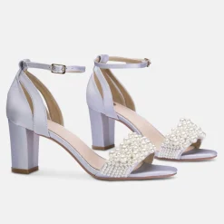 Perfect Bridal Carrie Blau Satin Perle Blockabsatz Sandalen* Schuhe Für Hochzeitsgäste | Schuhe Für Brautjungfern