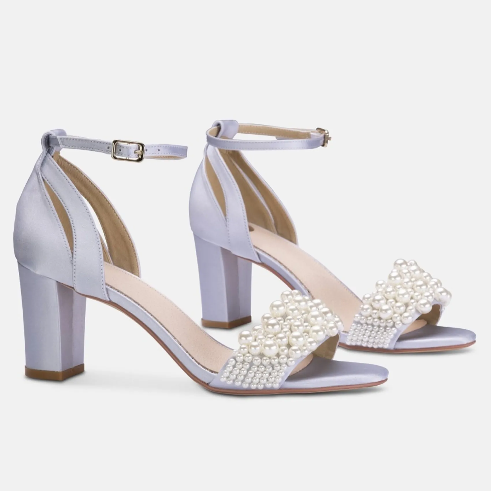 Perfect Bridal Carrie Blau Satin Perle Blockabsatz Sandalen* Schuhe Für Hochzeitsgäste | Schuhe Für Brautjungfern