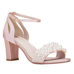 Perfect Bridal Carrie Blush Satin Perle Blockabsatz Sandalen* Abschlussball-sandalen | Rosa Ballschuhe
