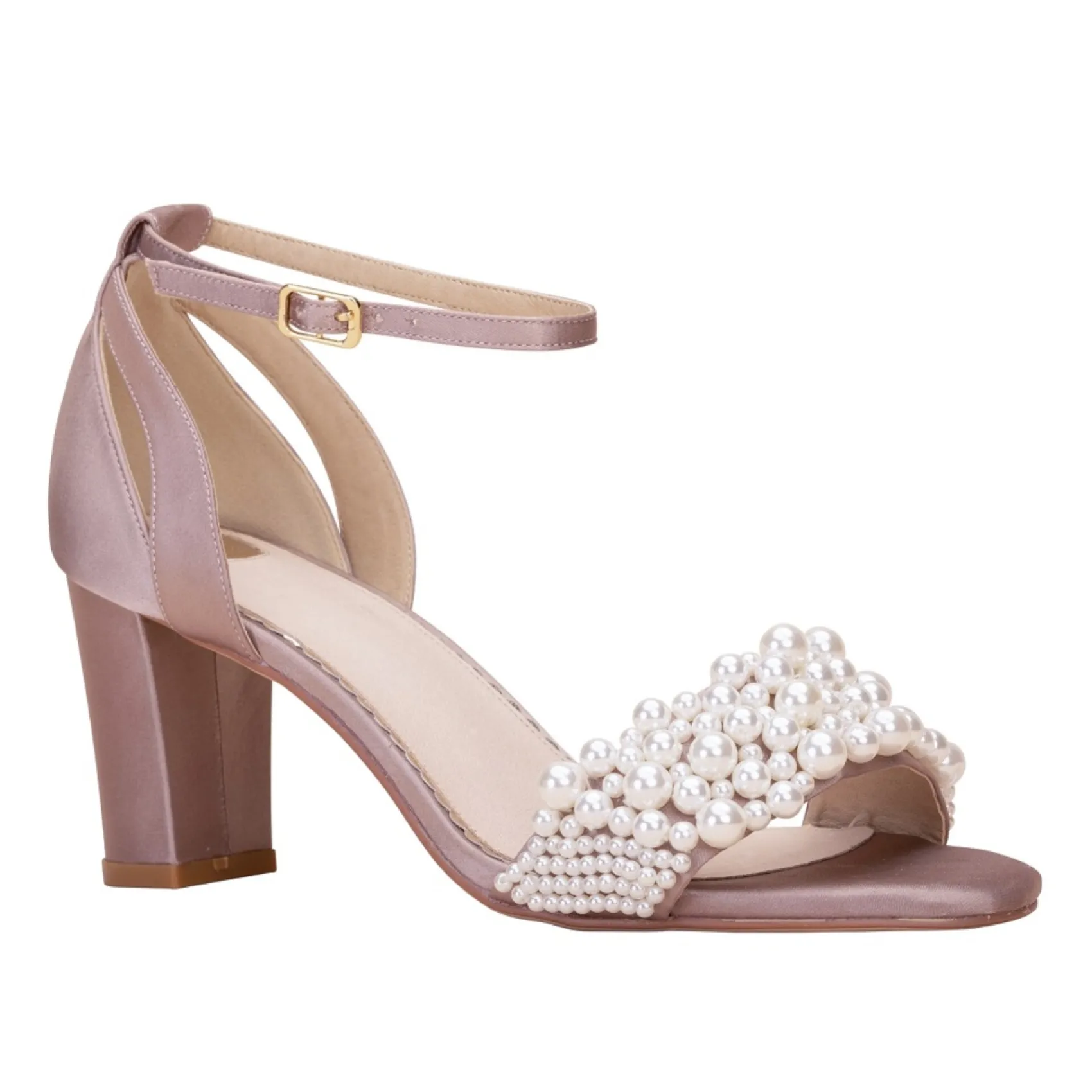 Perfect Bridal Carrie Mocha Satin Perle Blockabsatz Sandalen* Schuhe Für Hochzeitsgäste | Schuhe Für Die Mutter Der Braut