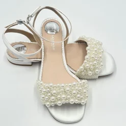 Perfect Bridal Claire Elfenbein Satin Perlen Flache Sandalen (Weite Passform)* Schuhe Für Brautjungfern | Hochzeitsschuhe