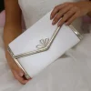 Perfect Bridal Clover Färbbare elfenbeinfarbene Satin und Gold Clutch Tasche* Hochzeit Handtaschen