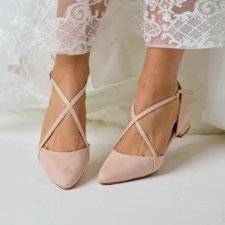 Perfect Bridal Davina Blush Wildleder Kreuzriemen spitzen Ballett Flats* Schuhe Für Die Mutter Der Braut | Schuhe Für Brautjungfern