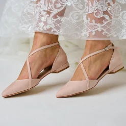 Perfect Bridal Davina Blush Wildleder Kreuzriemen spitzen Ballett Flats* Schuhe Für Die Mutter Der Braut | Schuhe Für Brautjungfern