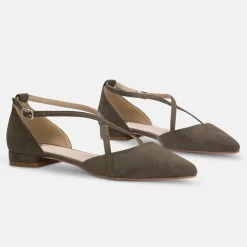 Perfect Bridal Davina Olive Grün Wildleder Kreuzriemen spitzen Ballett Fla* Schuhe Für Hochzeitsgäste | Schuhe Für Die Mutter Der Braut