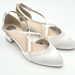 Perfect Bridal Deena Elfenbein Satin Cross Strap Block Heels (Weite Passform)* Schuhe Für Die Mutter Der Braut | Hochzeitsschuhe