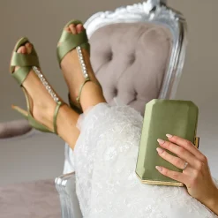 Perfect Bridal Ebenholz Olive Grün Satin Box Clutch Tasche* Abschlussball-taschen | Hochzeitsgäste-taschen