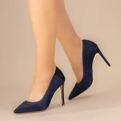 Perfect Bridal Electra Marineblaue Kristall-verschönerte hochhackige Schuhe* Glitzernde Ballschuhe | Blaue Ballschuhe