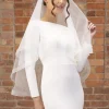 Perfect Bridal Elfenbein Zweistöckiger Krinoline Rand Kurzer Schleier* Fingerspitzen-schleier | Ellenbogenlange Schleier