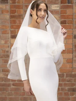 Perfect Bridal Elfenbein Zweistöckiger Krinoline Rand Kurzer Schleier* Fingerspitzen-schleier | Ellenbogenlange Schleier