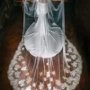 Perfect Bridal Elfenbein Einstöckiger Perlen Floral Spitze Kathedrale Schleier* Einstufige Schleier | Kapelle Länge & Kathedrale Schleier