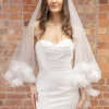 Perfect Bridal Elfenbein Zweistöckig 3D Blumen Rand Fingerspitze Schleier* Zweistufiger Schleier | Fingerspitzen-schleier