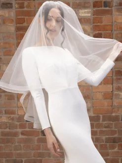 Perfect Bridal Elfenbein Zweistöckiger Krinoline Rand Kurzer Schleier* Fingerspitzen-schleier | Ellenbogenlange Schleier