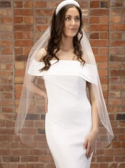 Perfect Bridal Elfenbeinfarbener einstufiger glitzernder Tüll-Fingerspitzenschleier* Einstufige Schleier | Fingerspitzen-schleier