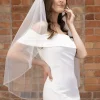 Perfect Bridal Elfenbeinfarbener einreihiger Schleier mit Perlen und Kristallrand* Einstufige Schleier | Fingerspitzen-schleier