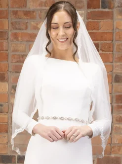 Perfect Bridal Elfenbeinfarbener, einstufiger, schmaler, kurzer Schleier aus Spitze* Einstufige Schleier | Ellenbogenlange Schleier