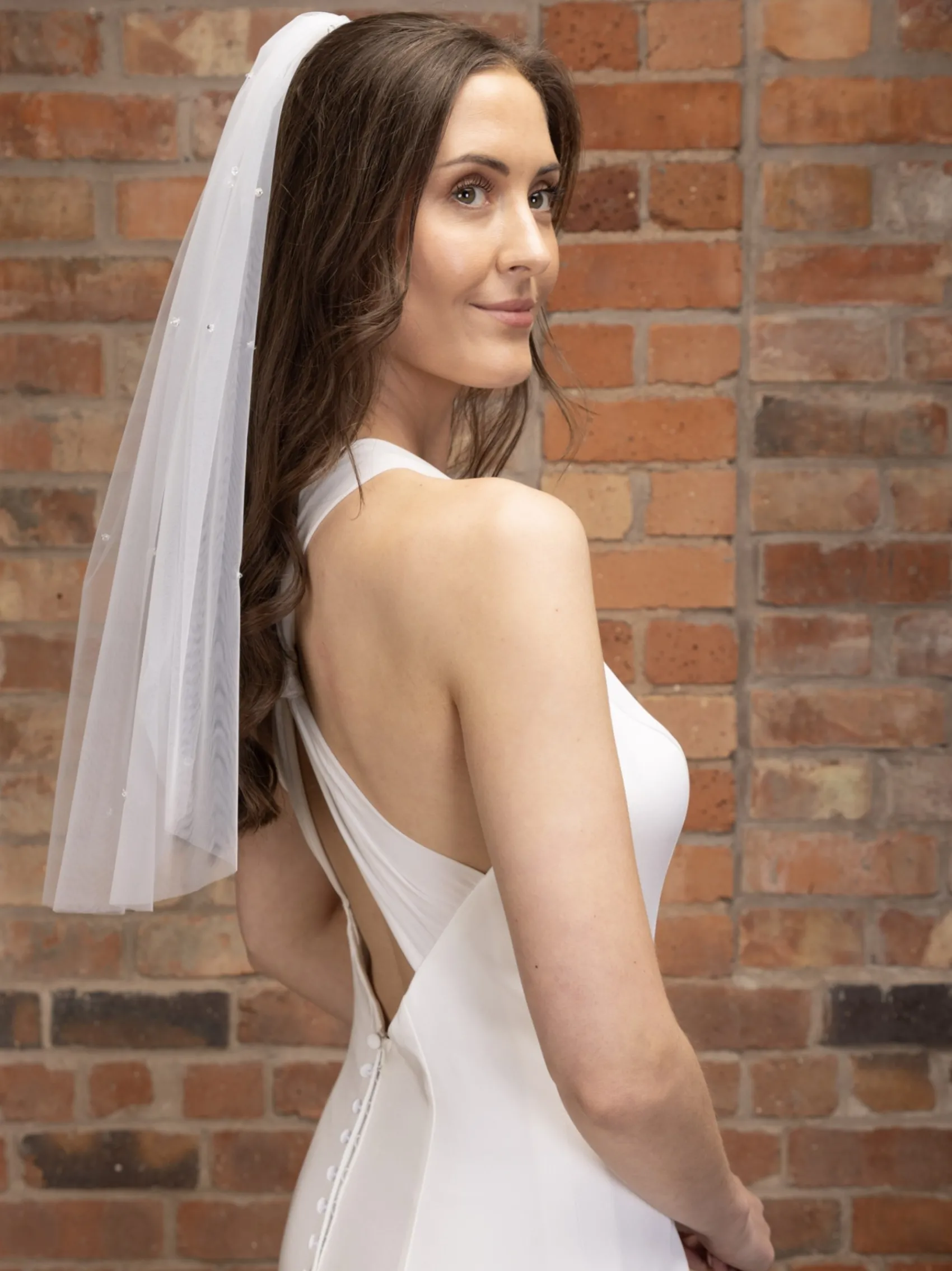 Perfect Bridal Elfenbeinfarbener einreihiger kristallklarer kurzer Schleier* Einstufige Schleier | Ellenbogenlange Schleier