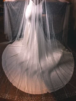 Perfect Bridal Elfenbeinfarbener zweistufiger, stark verzierter Perlenschleier* Zweistufiger Schleier | Kapelle Länge & Kathedrale Schleier