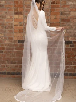 Perfect Bridal Elfenbeinfarbener einreihiger schmaler Schleier aus Kordelspitze* Einstufige Schleier | Kapelle Länge & Kathedrale Schleier