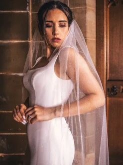 Perfect Bridal Elfenbeinfarbener einstufiger glitzernder Tüll-Domschleier* Einstufige Schleier | Kapelle Länge & Kathedrale Schleier