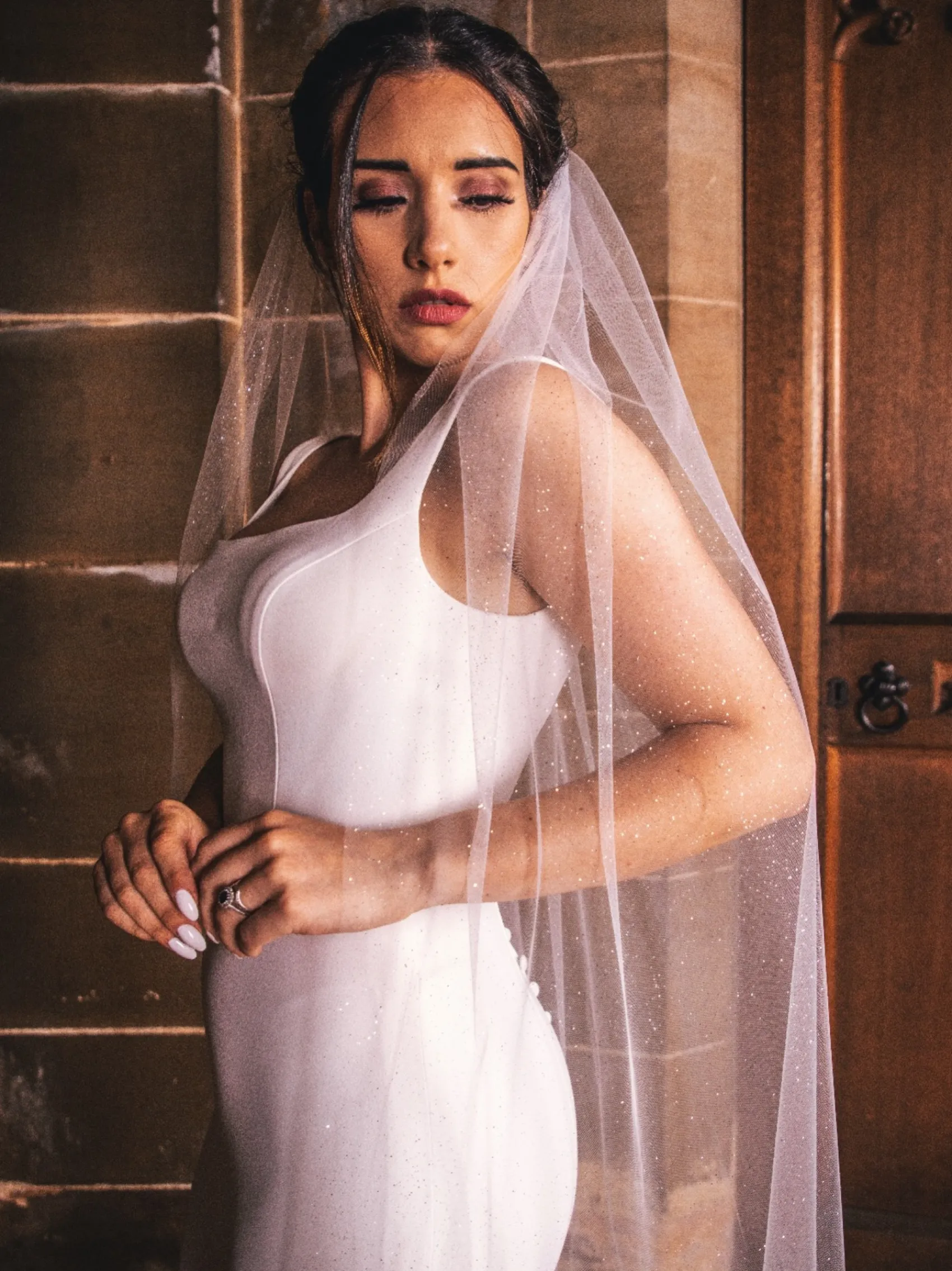 Perfect Bridal Elfenbeinfarbener einstufiger glitzernder Tüll-Domschleier* Einstufige Schleier | Kapelle Länge & Kathedrale Schleier