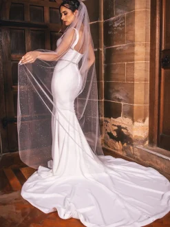 Perfect Bridal Elfenbeinfarbener einstufiger Glitzertüll-Schleier* Einstufige Schleier | Kapelle Länge & Kathedrale Schleier