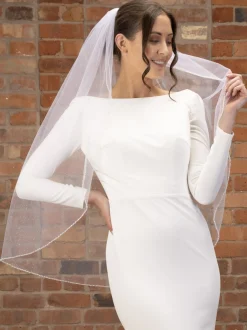 Perfect Bridal Elfenbeinfarbener einstufiger Glitzertüll-Fingerspitzenschleier* Einstufige Schleier | Fingerspitzen-schleier