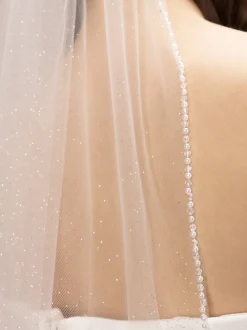 Perfect Bridal Elfenbeinfarbener einstufiger Glitzertüll-Fingerspitzenschleier* Einstufige Schleier | Fingerspitzen-schleier