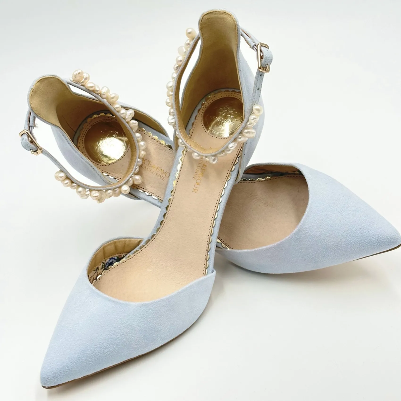 Perfect Bridal Ella Blau Wildleder Keshi Perle Knöchelriemen Gericht Schuhe* Schuhe Für Hochzeitsgäste | Hochzeitsschuhe