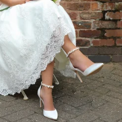 Perfect Bridal Ella Elfenbein Satin Keshi Perle Knöchelriemen Gericht Schuhe* Hochzeitsschuhe | Schuhe Zum Färben
