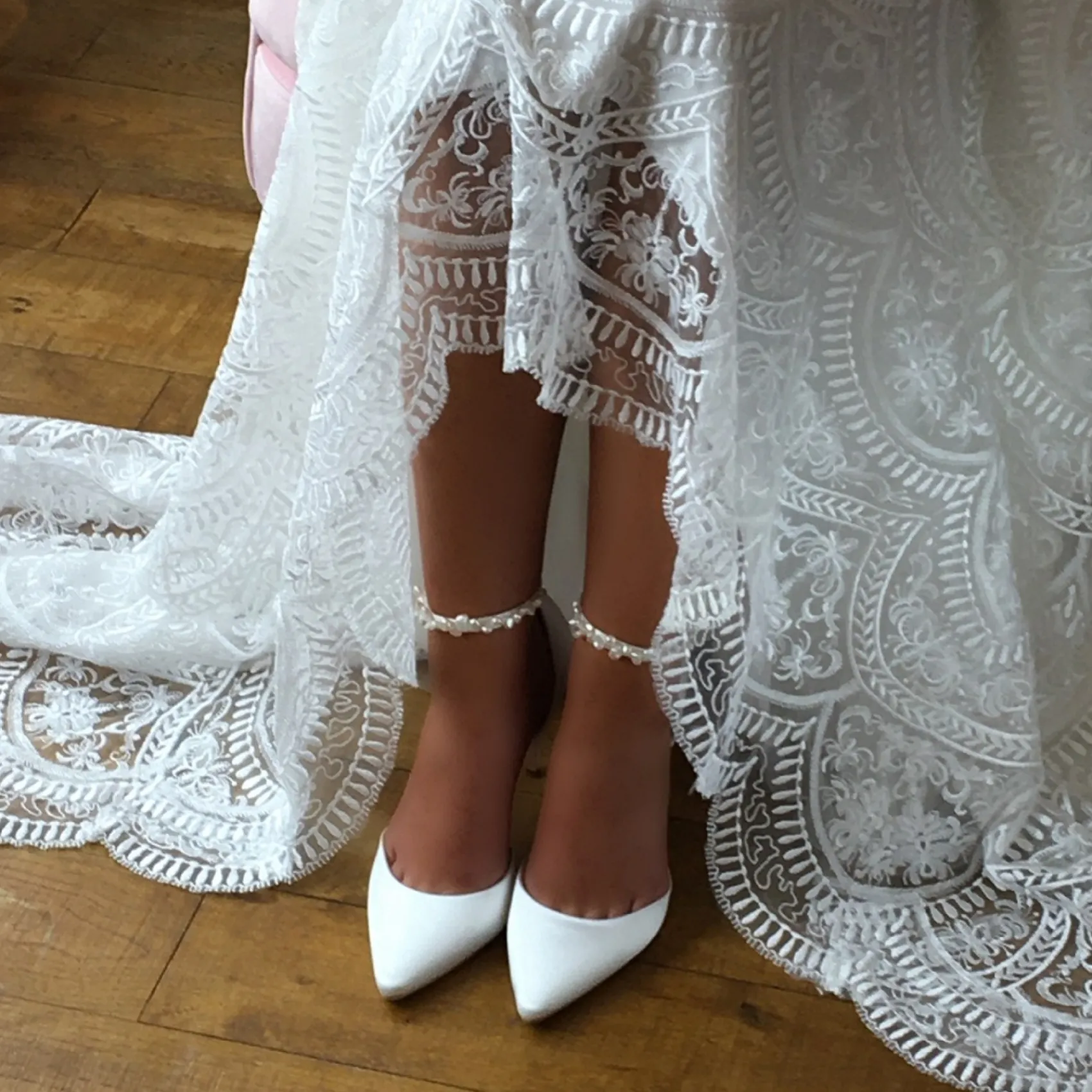 Perfect Bridal Ella Elfenbein Satin Keshi Perle Knöchelriemen Gericht Schuhe* Hochzeitsschuhe | Schuhe Zum Färben