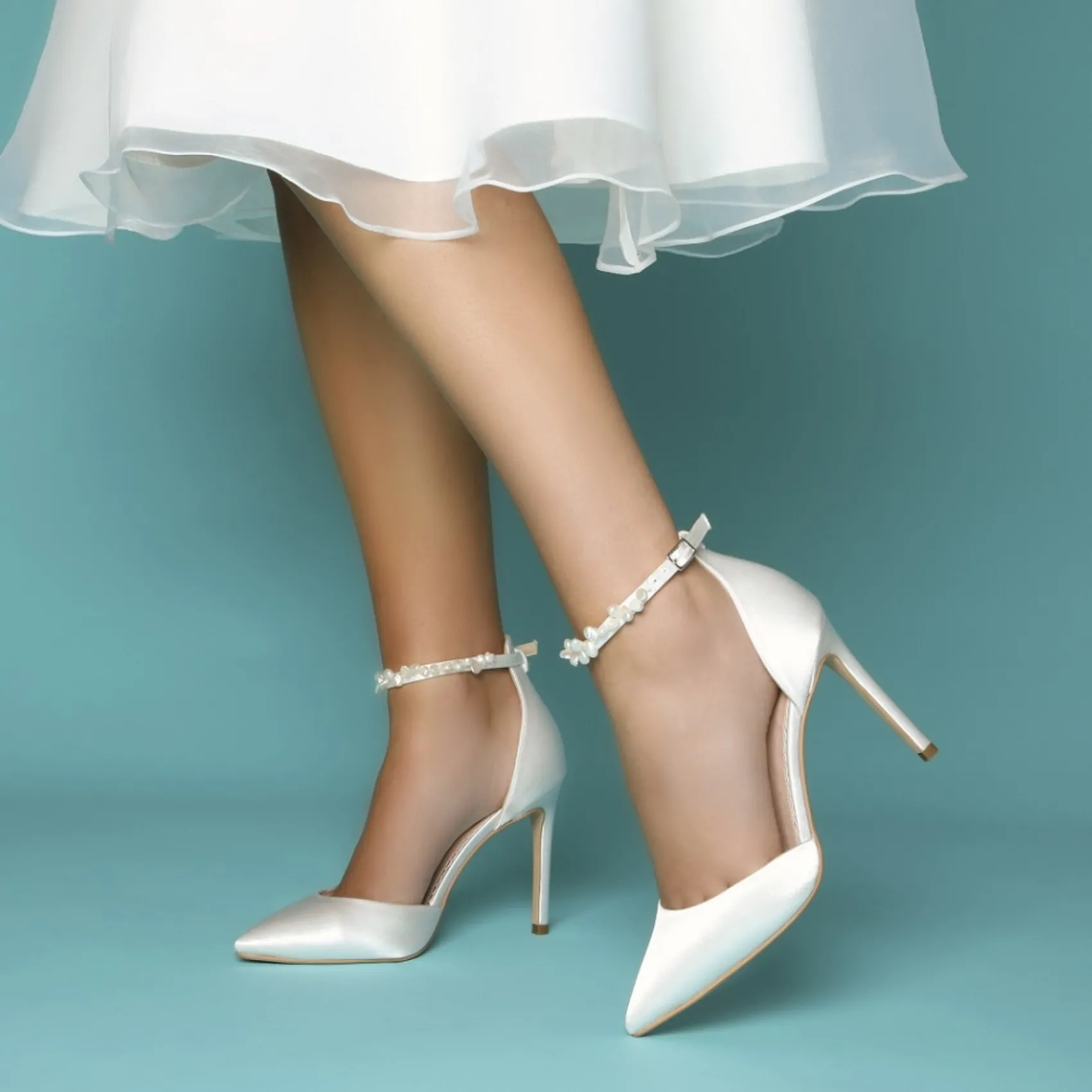 Perfect Bridal Ella Elfenbein Satin Keshi Perle Knöchelriemen Gericht Schuhe* Hochzeitsschuhe | Schuhe Zum Färben