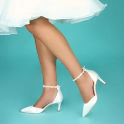 Perfect Bridal Ella Mid Elfenbein Satin Perle Knöchelriemen Schuhe (Weite Passform)* Hochzeitsschuhe | Schuhe Mit Mittlerem Absatz