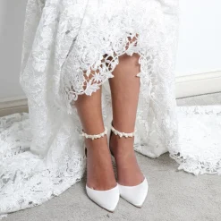 Perfect Bridal Ella Mid Elfenbein Satin Perle Knöchelriemen Schuhe (Weite Passform)* Hochzeitsschuhe | Schuhe Mit Mittlerem Absatz