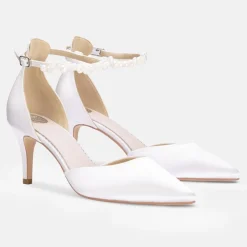 Perfect Bridal Ella Mid Einfärbbar Elfenbein Satin Keshi Perle Knöchelriemen Gericht Schuhe* Hochzeitsschuhe | Schuhe Mit Mittlerem Absatz