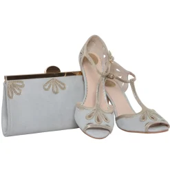 Perfect Bridal Esme Perle Grau Wildleder und Gold Schimmer T-Bar Schuhe* Schuhe Für Hochzeitsgäste | Schuhe Für Die Mutter Der Braut