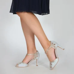Perfect Bridal Esme Perle Grau Wildleder und Gold Schimmer T-Bar Schuhe* Schuhe Für Hochzeitsgäste | Schuhe Für Die Mutter Der Braut