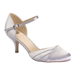 Perfect Bridal Everly Silber Satin Niedrig Heel Knöchelriemen Schuhe* Schuhe Für Die Mutter Der Braut | Schuhe Mit Mittlerem Absatz