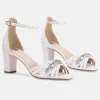 Perfect Bridal Frankie Elfenbeinfarbene Wildleder-Kristall-Blockabsatz-Sandalen* Glitzernde Ballschuhe | Weiße Ballschuhe