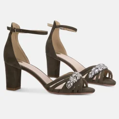 Perfect Bridal Frankie Olive Wildleder Kristall Riemchen Sandalen mit Blockabsatz* Party-schuhe | Schuhe Für Hochzeitsgäste