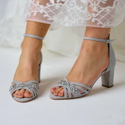 Perfect Bridal Frankie Stone Wildleder Kristall Riemchen Sandalen mit Blockabsatz* Party-schuhe | Schuhe Für Hochzeitsgäste