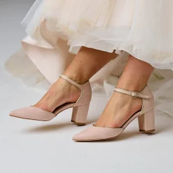 Perfect Bridal Freya Blush Wildleder zwei Teil Block Heel Gericht Schuhe* Rosa Ballschuhe | Abschlussball-schuhe