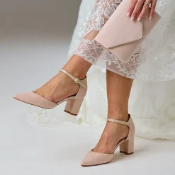 Perfect Bridal Freya Blush Wildleder zwei Teil Block Heel Gericht Schuhe* Rosa Ballschuhe | Abschlussball-schuhe
