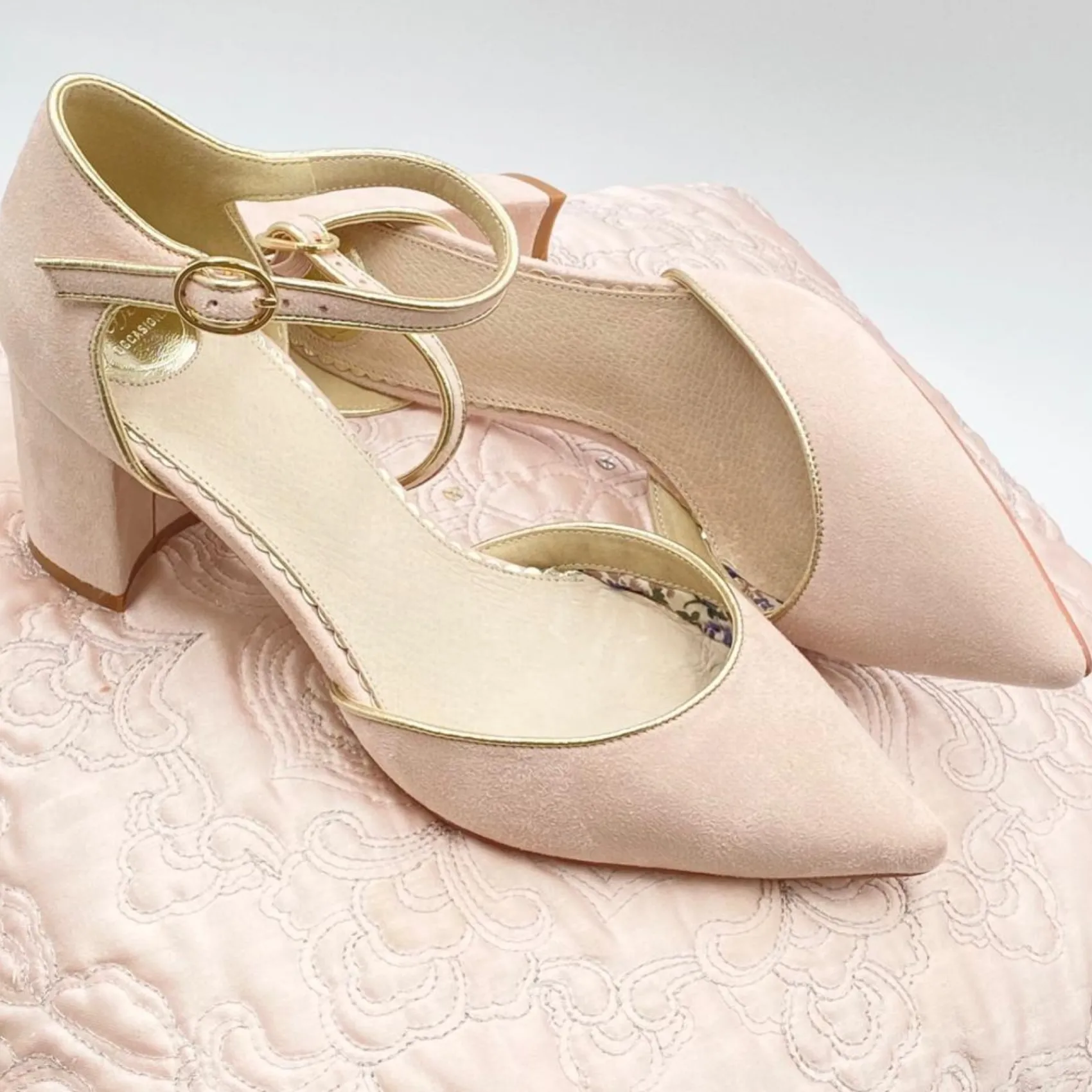 Perfect Bridal Freya Blush Wildleder zwei Teil Block Heel Gericht Schuhe* Rosa Ballschuhe | Abschlussball-schuhe
