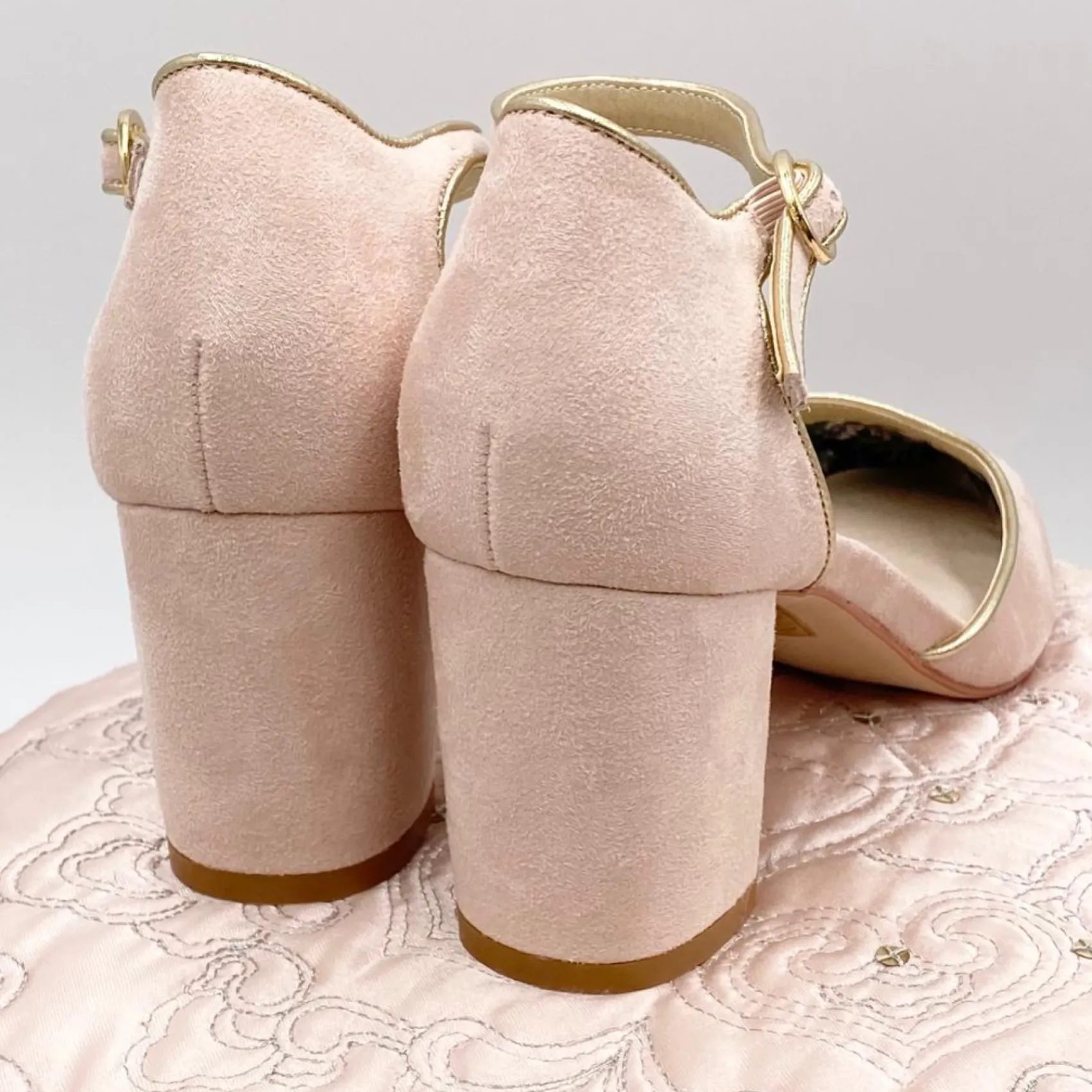 Perfect Bridal Freya Blush Wildleder zwei Teil Block Heel Gericht Schuhe* Rosa Ballschuhe | Abschlussball-schuhe