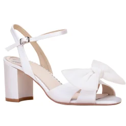 Perfect Bridal Georgia Elfenbein Satin Sandalen mit mittlerem Blockabsatz und Schleife* Schuhe Für Brautjungfern | Hochzeitsschuhe