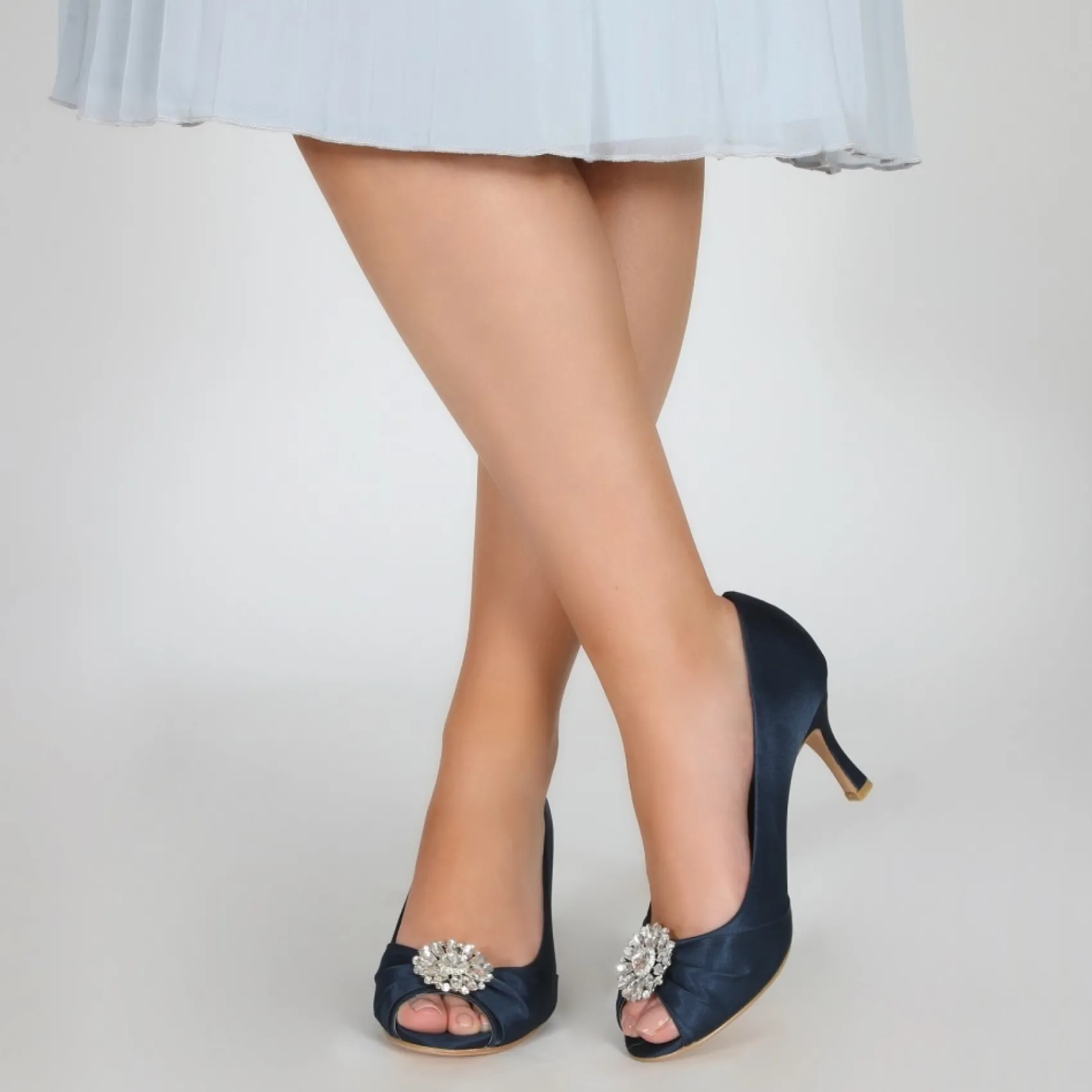 Perfect Bridal Gina Navy Satin Peep Toe Schuhe mit Kristallbesatz* Schuhe Für Hochzeitsgäste | Schuhe Für Die Mutter Der Braut