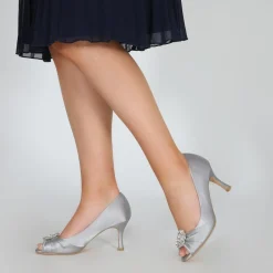 Perfect Bridal Gina Silber Satin Peep Toe Schuhe mit Kristallbesatz* Schuhe Für Hochzeitsgäste | Schuhe Für Die Mutter Der Braut